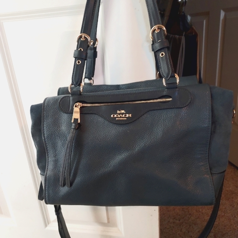 Coach Large Blue KLEO Leather Shoulder Bag with Gold Hardware